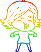 rainbow gradient line drawing cartoon girl pulling face png