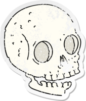 adesivo angustiado de um crânio de desenho animado desenhado à mão peculiar png