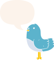 dessin animé oiseau et bulle de dialogue dans un style rétro png