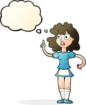 mucama preocupada de dibujos animados con burbuja de pensamiento png