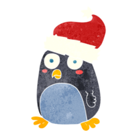 retro cartoon penguin in christmas hat png