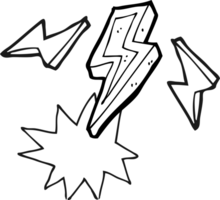 black and white cartoon lightning bolt doodle png