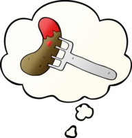cartoon sausage on fork and thought bubble in smooth gradient style png