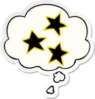 tecknade stjärnor och tankebubbla som ett tryckt klistermärke png