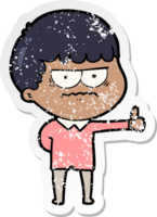 distressed sticker of a cartoon annoyed man png