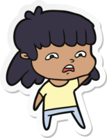 sticker of a cartoon worried woman png