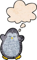 cartoon penguin and thought bubble in grunge texture pattern style png