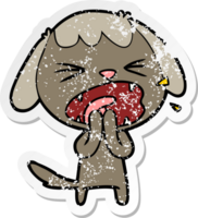 distressed sticker of a cute cartoon dog barking png