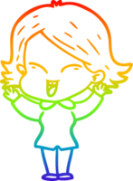 rainbow gradient line drawing happy cartoon girl png