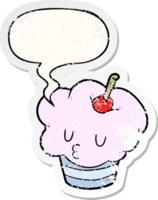 funny cartoon cupcake and speech bubble distressed sticker png