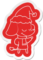 cartoon  sticker of a smiling elephant wearing scarf wearing santa hat png