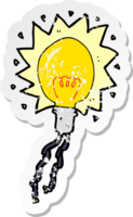 retro distressed sticker of a cartoon electric light bulb png