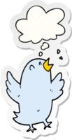 cartoon bird singing and thought bubble as a printed sticker png