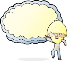 cartoon man pointing at text cloud space png