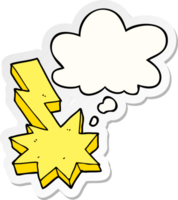 cartoon lightning strike and thought bubble as a printed sticker png