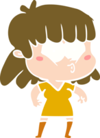 flat color style cartoon whistling girl png