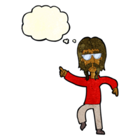 dessin animé hippie homme portant des lunettes avec bulle de pensée png