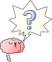 cartoon curious brain and speech bubble in smooth gradient style png