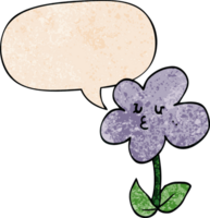 cartoon bloem en tekstballon in retro textuurstijl png