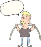 speech bubble cartoon man lifting chain png