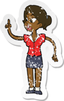 retro distressed sticker of a cartoon woman with great idea png