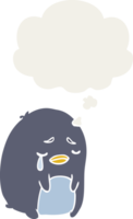 cartoon crying penguin and thought bubble in retro style png