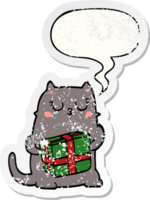 cartoon christmas cat and speech bubble distressed sticker png