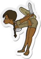 sticker of a cartoon viking girl bowing png