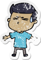 distressed sticker of a cartoon man sweating png