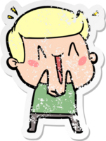 distressed sticker of a cartoon excited man png