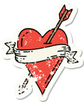 traditional distressed sticker tattoo of an arrow heart and banner png