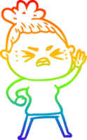 rainbow gradient line drawing cartoon angry woman png