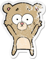 distressed sticker of a worried bear cartoon png