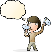 cartoon man drinking beer with thought bubble png