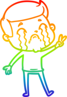 rainbow gradient line drawing cartoon man crying png