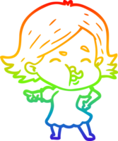 rainbow gradient line drawing cartoon girl pulling face png