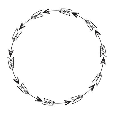 Hand drawn floral wreath, wreath circle flower frame