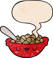 cute cartoon bowl of cereal and speech bubble in retro texture style png