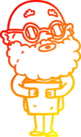 desenho de linha de gradiente quente desenho animado homem curioso com barba e óculos png