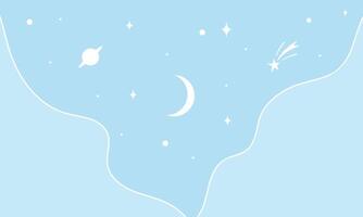 Cloudy sky background with moon and stars in flat style vector