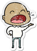 distressed sticker of a cartoon shouting bald man png