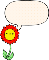 cartoon flower and speech bubble in comic book style png