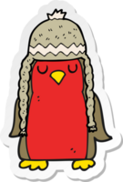 sticker of a cartoon robin wearing winter hat png