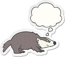 cartoon badger and thought bubble as a printed sticker png