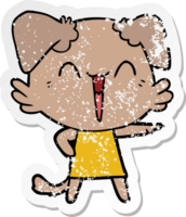 distressed sticker of a happy little dog cartoon png