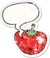 cartoon strawberry and speech bubble distressed sticker png