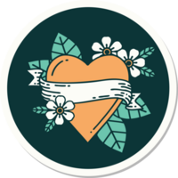 tattoo style sticker of a heart and banner png