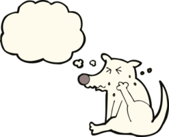 cão de desenho animado coçando com balão de pensamento png