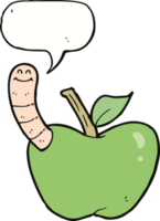 Cartoon-Apfel mit Wurm mit Sprechblase png