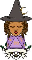 human witch with natural twenty dice roll illustration png